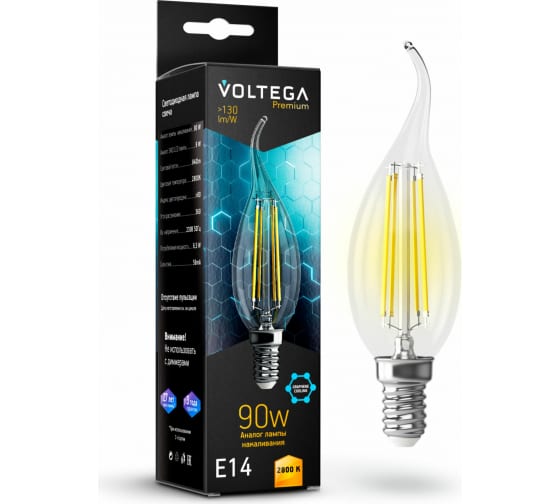 Лампа светодиод. Voltega E14 свеча на ветру 9W 2800К 7132